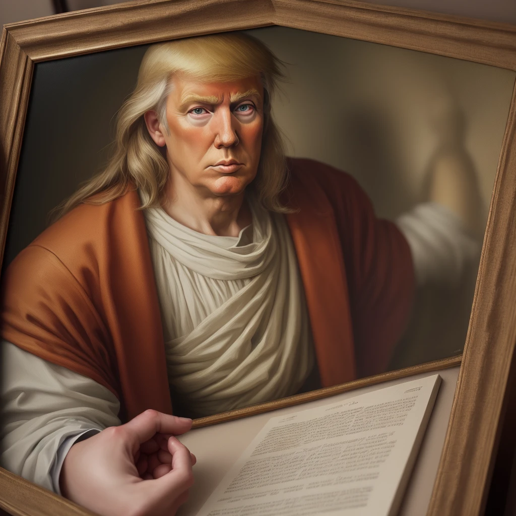 Donald Trump in high aspect 4k 3d in 1080 oil master piece oil painting as the orange Jesus