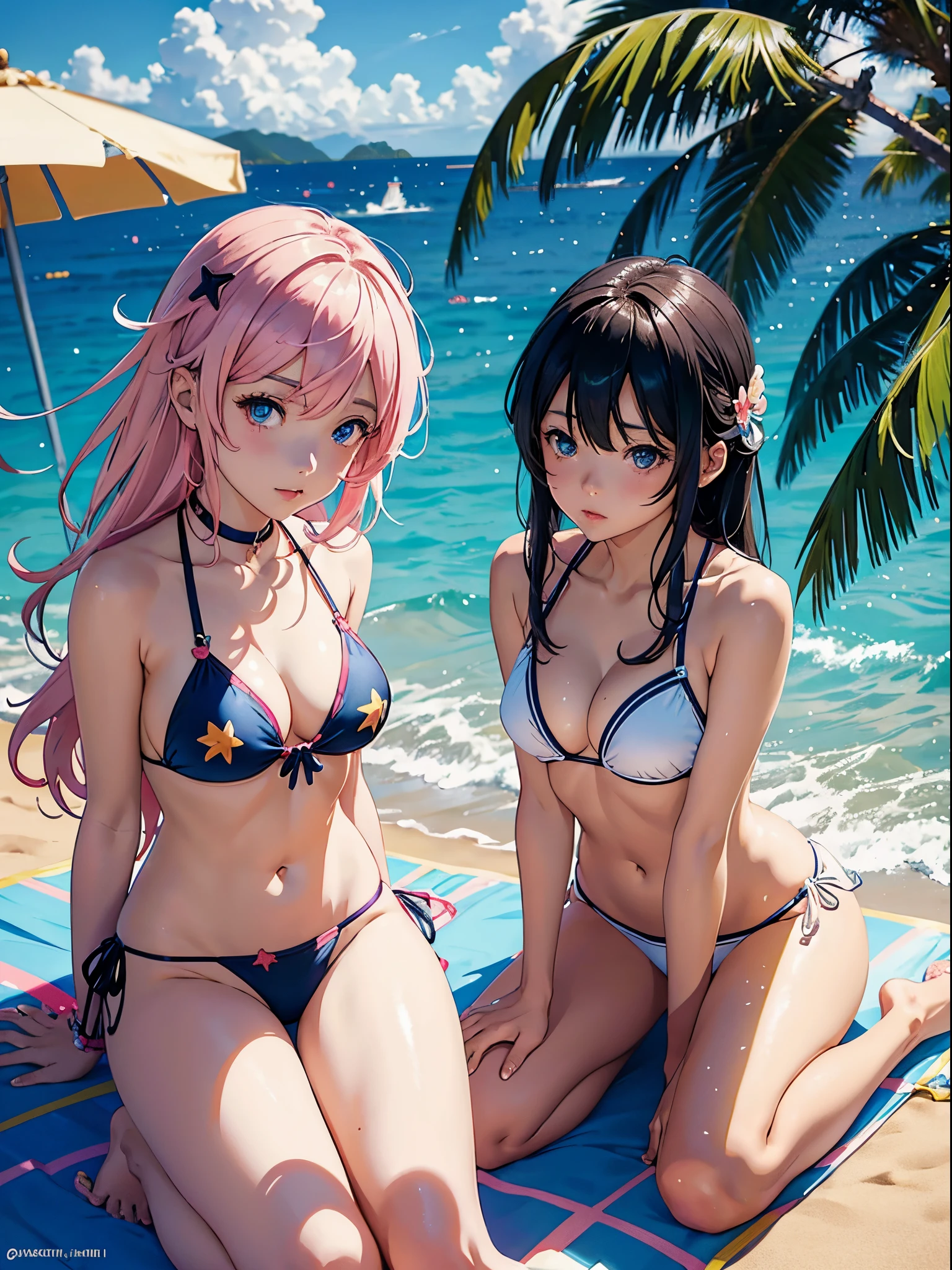 anime girl in a bikini sitting on the beach with a starfish, seductive anime girl, in the beach, at a beach, at the beach, attractive anime girl, on a beach, anime moe artstyle, on a sunny beach, beautiful alluring anime woman, beautiful anime girl, realistic bikini, at the sea, guweiz, marin kitagawa fanart