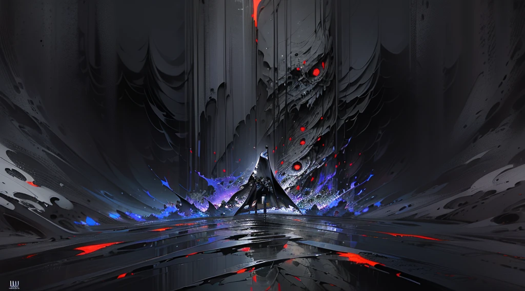 abstract art, masterpiece, depression, anxiety, contrasting elements, sharp, chaotic line, blending into dark, heavy hues, merging into tangled, suffocating patterns, dark background, high quality, high resolution