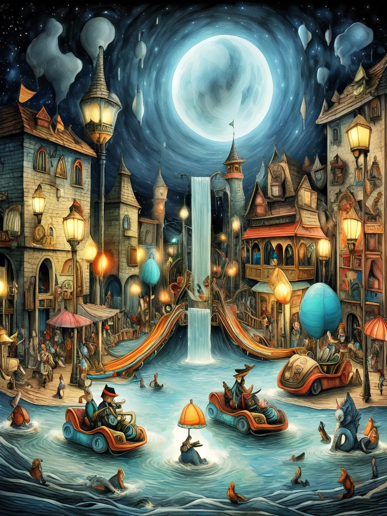 (Best quality at best, 8K, A high resolution, tmasterpiece:1.2), ultra - detailed, (actual, realistically:1.37), Vibrant colors, magical ambiance, Whimsical, ((disney pirate theme park, pirates of the caribbean，fountain and carousel, Lively Pirate Town Park, Beautiful fairy neon colors, Medieval Fantasy Town Theme Park, Magical neon colors and atmosphere, concept art magical highlight, magical concept art, Fantasy style, Magical fantasy，The content is very detailed, disney theme park, magical colors and atmosphere, An amusement park, roller coasters, pirate ships, bumper cars, Ferris wheel, waterpark)), Surreal, Psychedelic, Complicated details, Beautiful texture, Ethereal, like a dream, Soft glowing light, Charming Patterns, fantastical creature, Hidden surprises, dreamlike landscapes, Surreal color palette, Mystic aura, ultra-realistic realism, Enchanting journey, psychedelic trip, vivid imagination, immersive experience, mysterious creature, otherworldly charm, glowing paths, Light up the Magic Theme Park, surreal sky, Whimsical theme park, a magical encounter,Fascinating artwork
