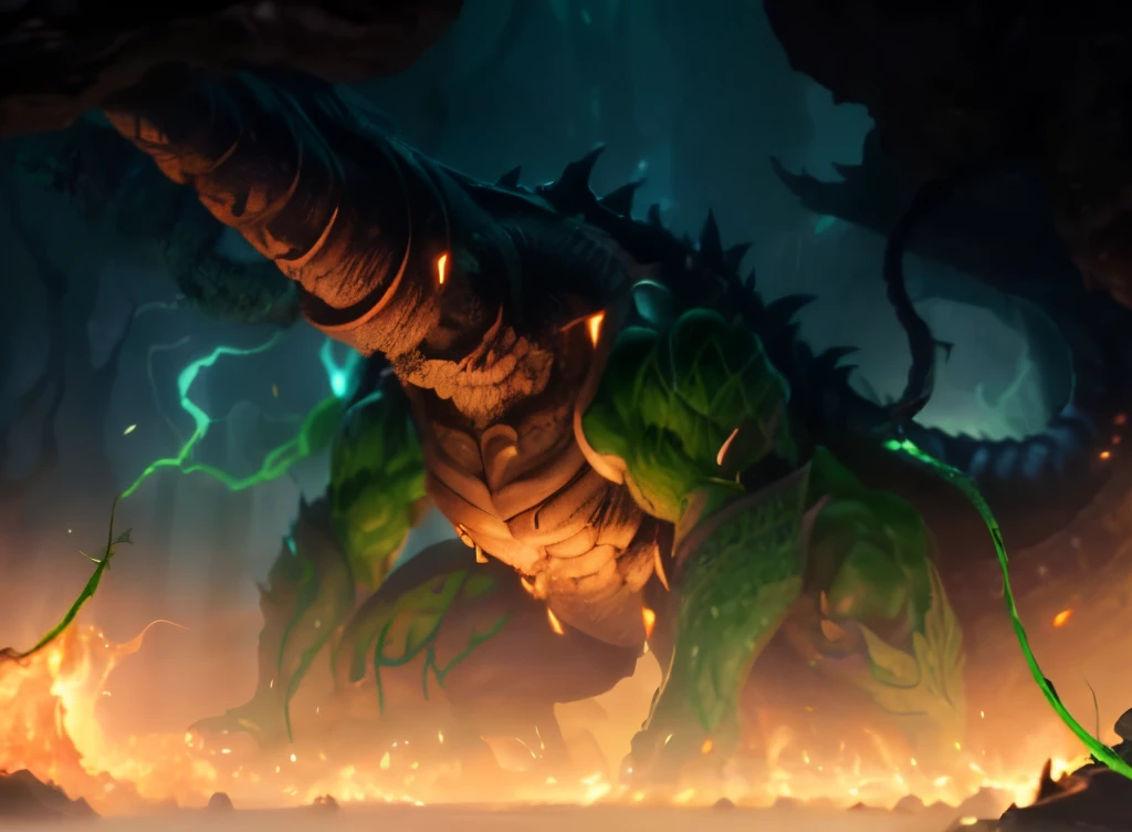 Super masterpiece,fantastic plant life form,The head is shaped like a drill,Oil Painting,dense and complex creatures,Majestic and awe-inspiring, lush bamboo forest,mysterious and fantastic lighting,epic scale scene,Attention to scale and texture, immersive and atmospheric,an ancient creature,grand and monumental,legends and mythical creatures, impressive and powerful,old and mysterious,Beautifully expressing the characteristics of living things,spectacular and breathtaking, Impressive and awe-inspiring composition,Dynamic and captivating,immersive and real,Overwhelming sense of depth and scale, Realistic and detailed rendering of environment and creature appearance,Impressive and intricate details, Huge, Intricate and elaborate design'Physical Description.,Overwhelming movement and strength, stunning and vibrant colors,extremely detailed and realistic eyes,huge and monumental,strong and powerful physique、tough tentacles、dark color、deep dark green skin