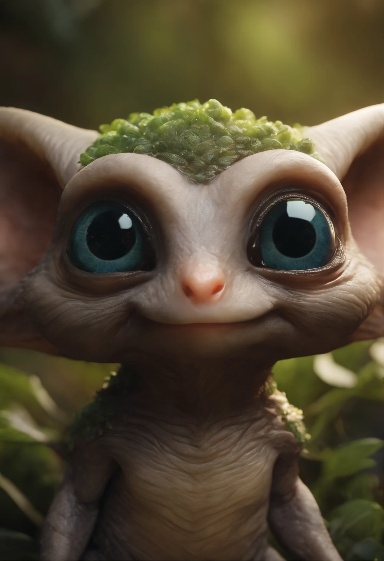 Cute alien creatures that look like gremlins, (CBZBB:1.25), ((gremlin),Zhkute, Small, , Beautiful, Fantasy art, deviant art, trending artstation, Digital Art, Detailed, Realistic, humanoid, character, tiny, Cinematic shot, cinematic portrait of a mole