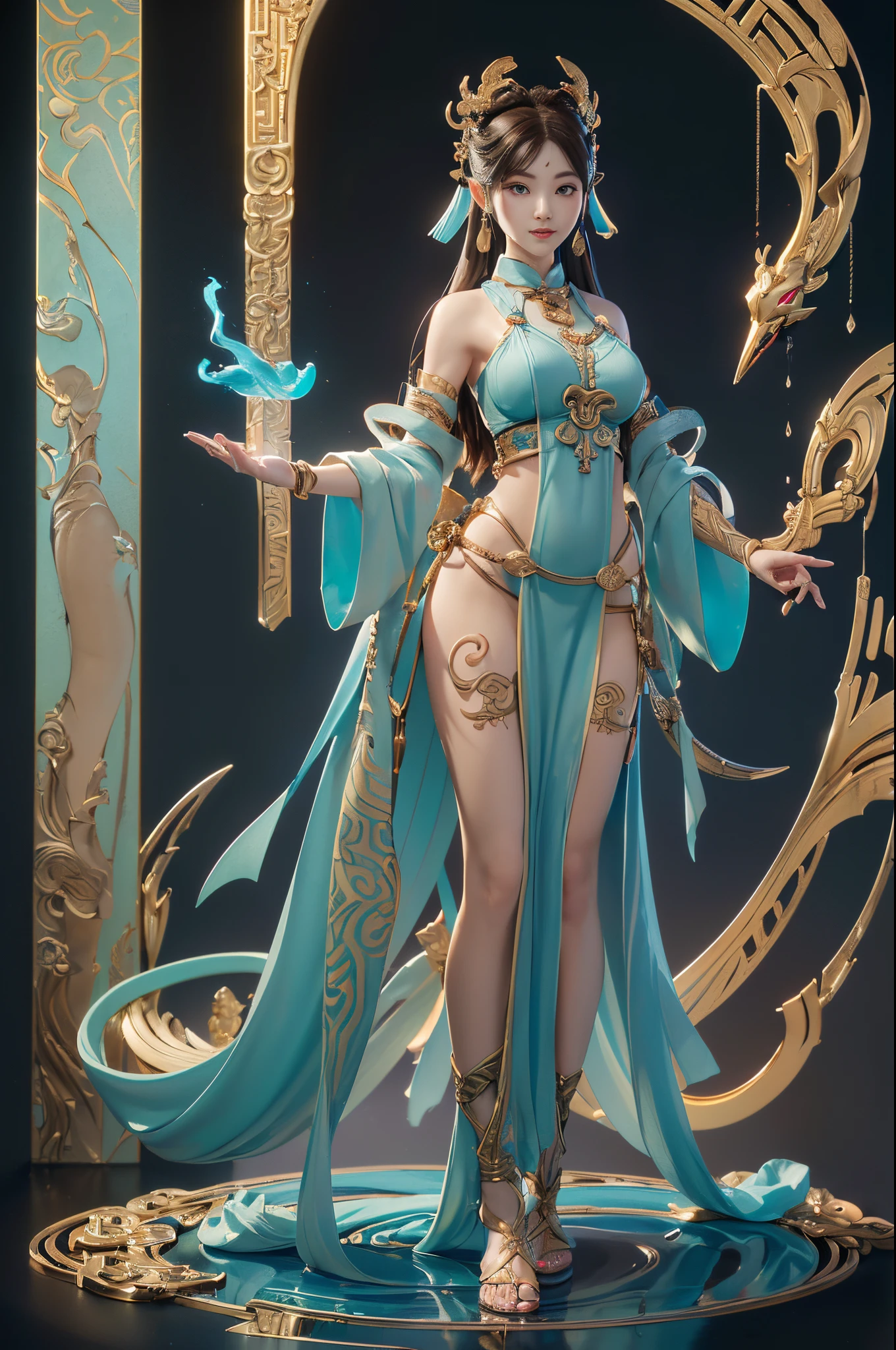 ((Best quality)), ((Masterpiece)), (Details:1.4), 3d, (((Beautiful Guan Yin has perfect big breasts and naked))), HDR ( High dynamic range), ray tracing, NVIDIA RTX, ultra-resolution, realistic details, subsurface scattering, PBR texturing, post-processing, anisotropic filtering A, maximum depth of field, sharpness and contrast, multi-layered textures, albedo and special maps, texture shading, accurate simulation of light-material interaction, perfect proportions, High-quality rendering, two-tone lighting, wide aperture, low ISO, white balance, rule of thirds, 8K RAW files,