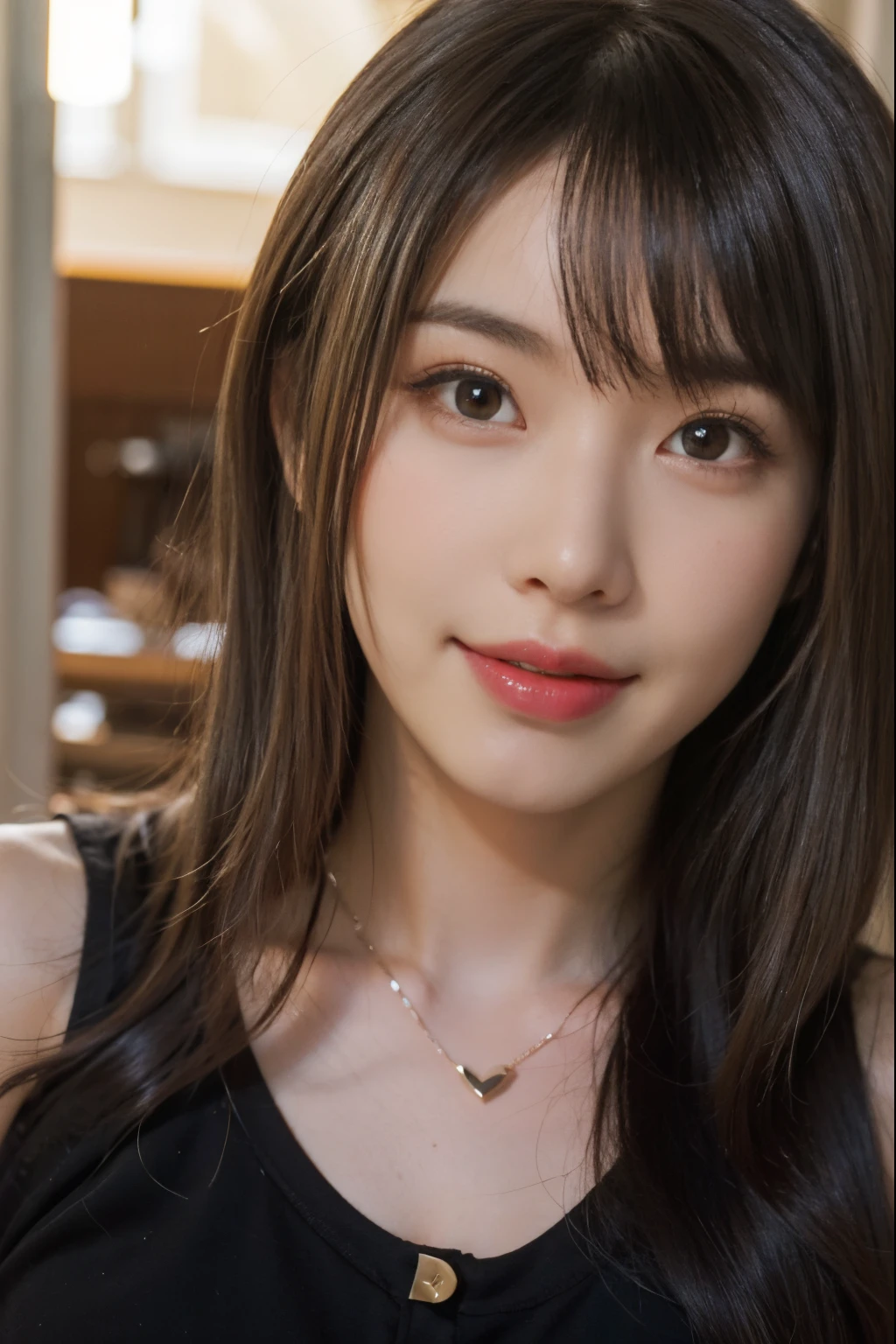 makeup to face, sunray, sunset ray, red heart necklace, sexy smiling