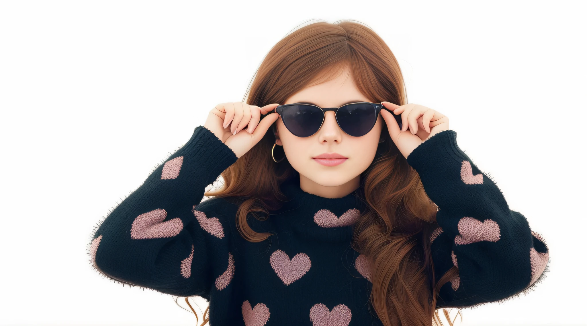 bloated girl in sunglasses and heart sweater holding hands over eyes, menina ruiva jovem bonito, with sunglasses, with sun glasses, wearing cool sunglasses, Redhead Girl, with dark brown sunglasses, menina de cabelos vermelhos, girl with glasses, sunglasses on, wearing sunglasses, menina jovem bonito, Pescador:2, wearing mirrored sunglasses