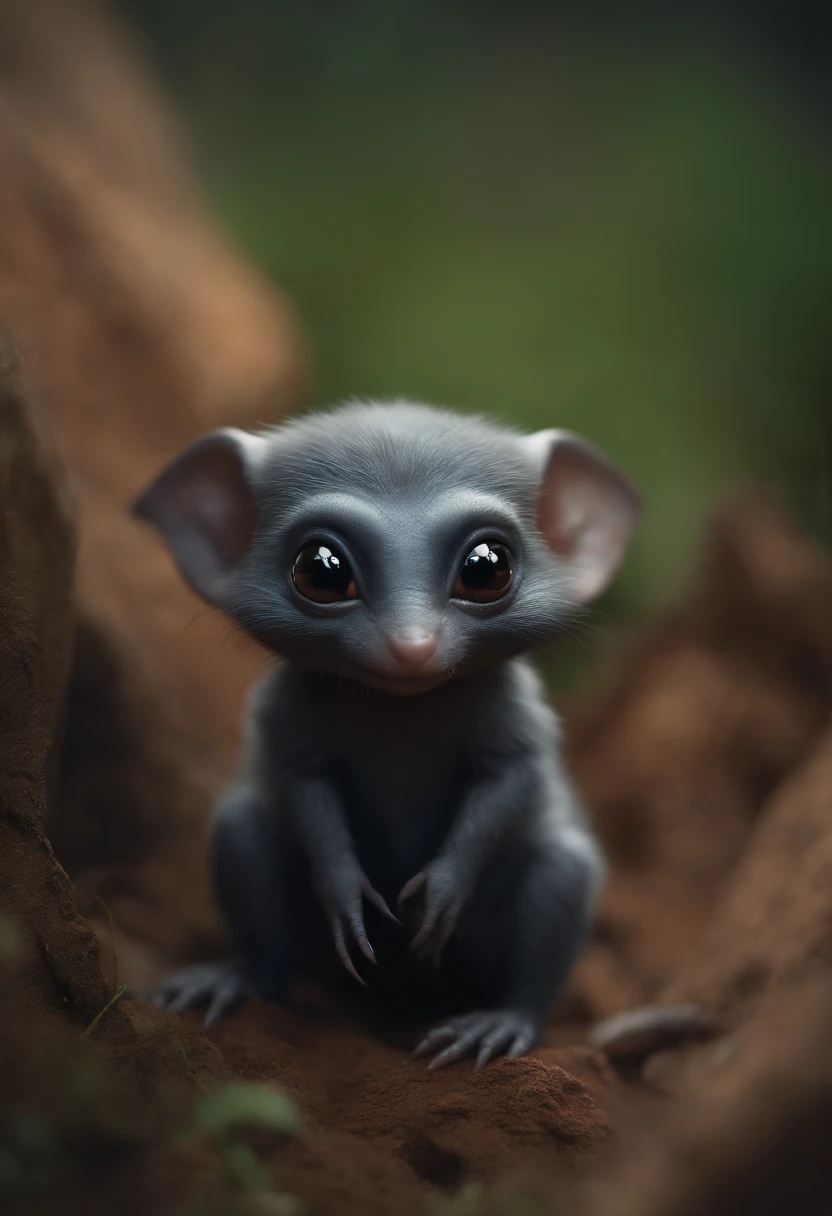 Cute alien creatures, similar to gremlins, look like moles, (CBZBB:1.25), ((gremlin),Zhkute, Small, baby, Beautiful, Fantasy art, deviant art, trending artstation, Digital Art, Detailed, Realistic, humanoid, character, tiny, Cinematic shot, cinematic portrait of a mole