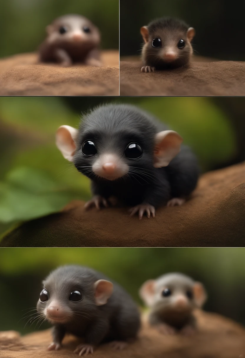 Cute alien creatures, similar to gremlins, look like moles, (CBZBB:1.25), ((gremlin),Zhkute, Small, baby, Beautiful, Fantasy art, deviant art, trending artstation, Digital Art, Detailed, Realistic, humanoid, character, tiny, Cinematic shot, cinematic portrait of a mole