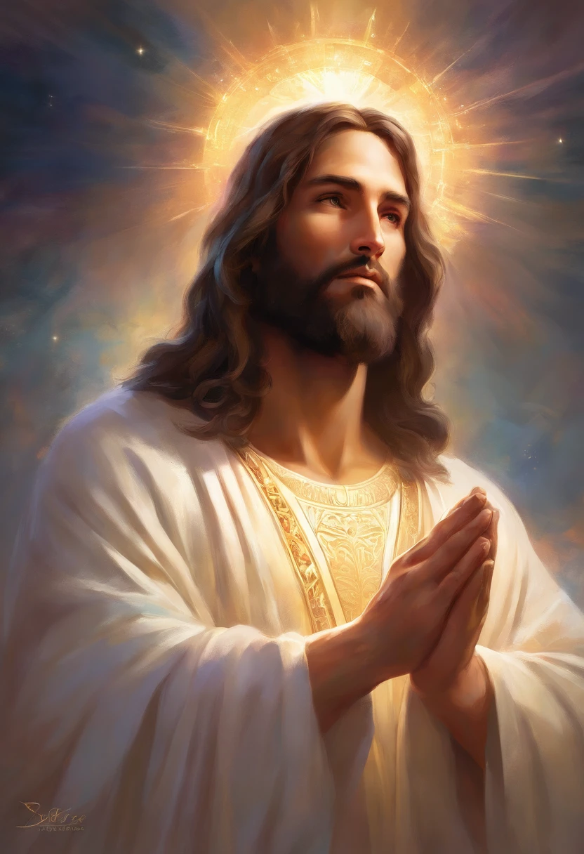 "Create an image of Jesus in profile, depicted in the act of prayer with hands clasped together."high detailed, High Quality, Award-Standing, Best Quality, high resolucion, 16 k