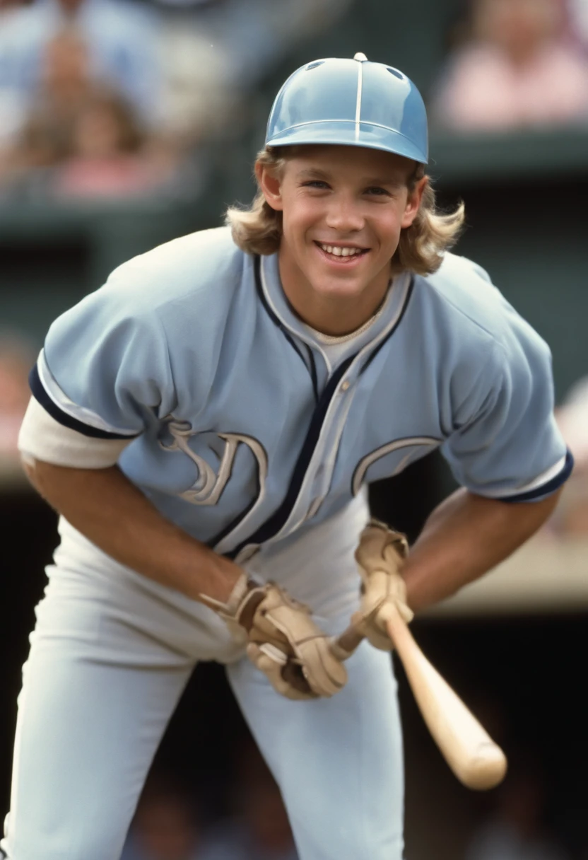 A photo of Lloyd dressed as a baseball player, swinging a bat at a Little League game.,Dumb and Dumber,In terms of appearance, Lloyd is noted for his bowl-cut hairstyle, a toothy grin with a prominent chipped front tooth, and a penchant for quirky, mismatched clothes that mirror his eccentric nature. His most iconic outfit is a bright,  blue tuxedo with a ruffled shirt, which he wears with uninhibited confidence., male