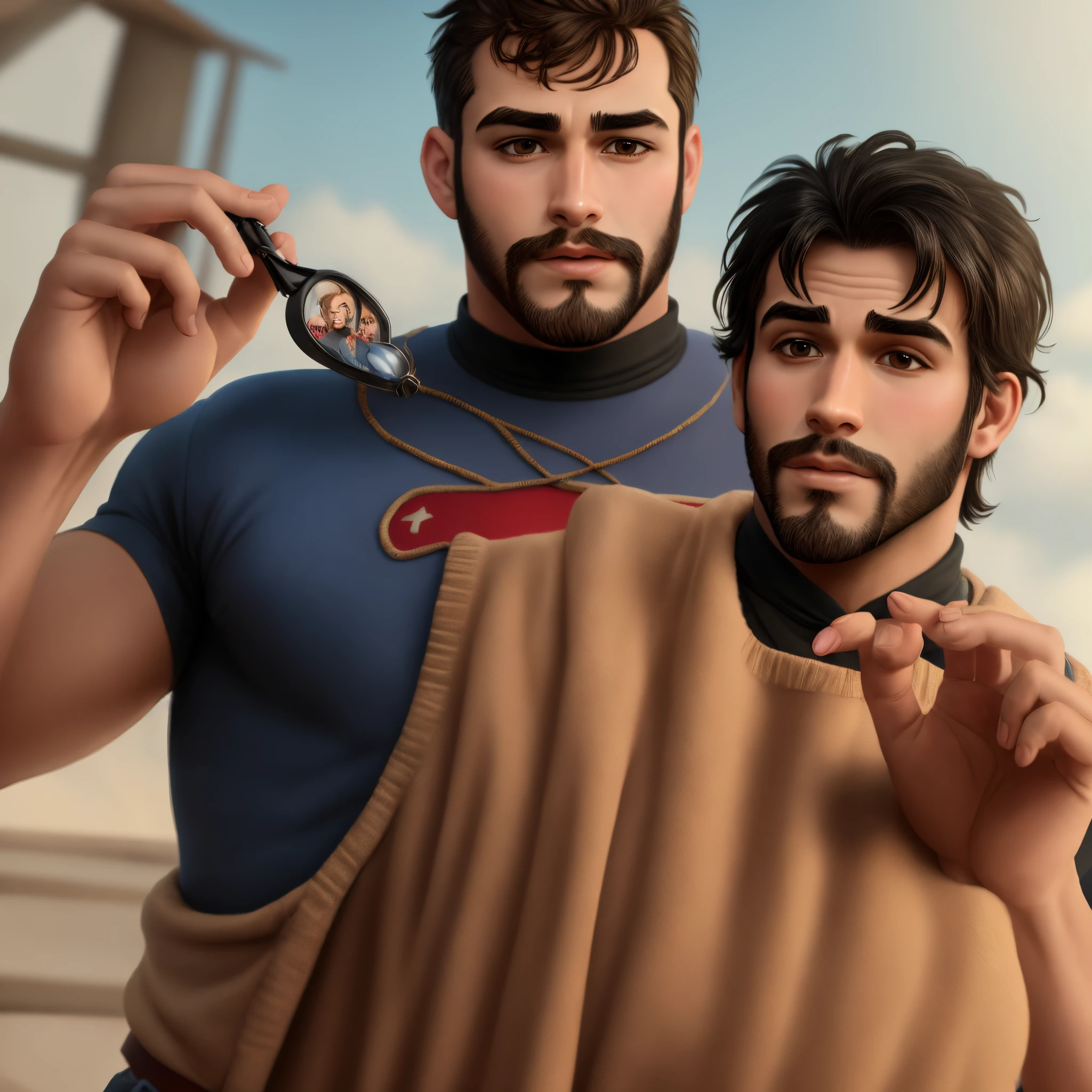 Homem negro calvo com barba e roupa de professor no estilo Disney Pixar