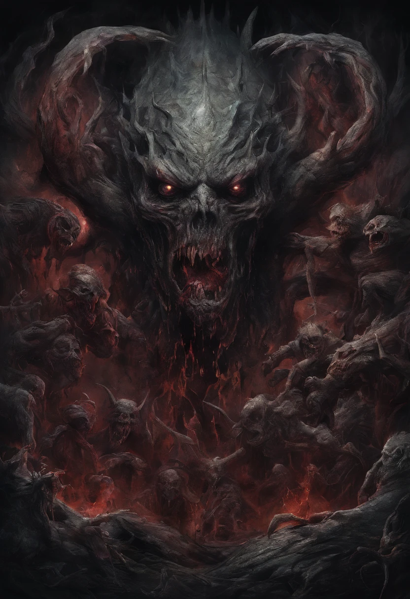 Colorful demons, Hyper-realistic, Artistic, There is cuteness in fear,neonlight,A large amount of magma slipped from the face