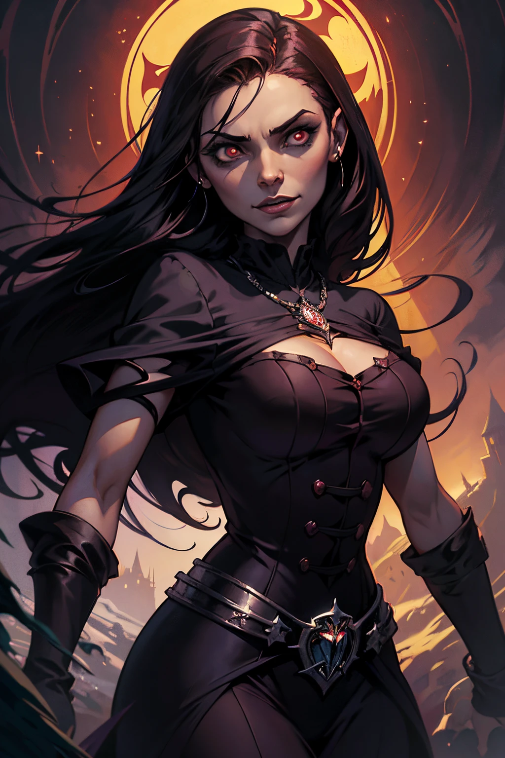 {{portrait, dutch angle}} {{Artist: moshimoshibe}} 1girl, solo, toned female, mature female, medium breasts, black hair, braided hair, long hair, golden eyes, lips, black armour with, black cape, angry, outdoors, swamp, ruins, looking at viewer, standing, fog, medieval fantasy, scar, scar over eye, cigarette, smoking, day, blood on face