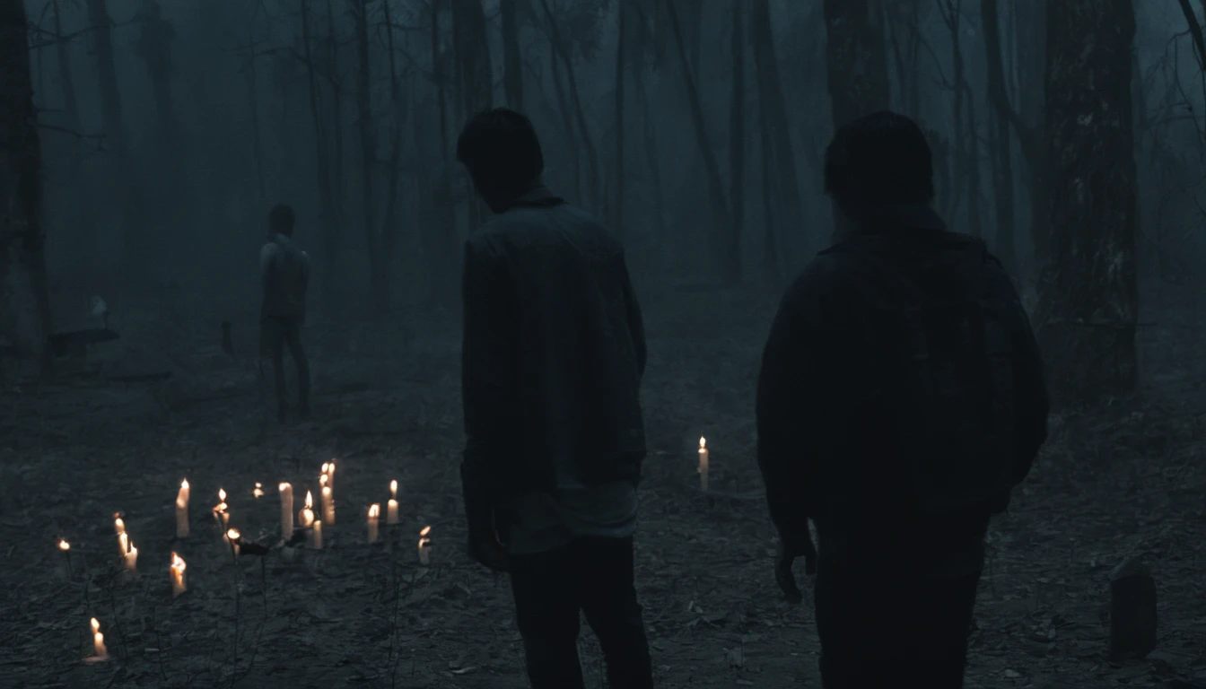 Three 17-year-old Indonesian men who were inside the cemetery, holding candles at night, looking at the graves.