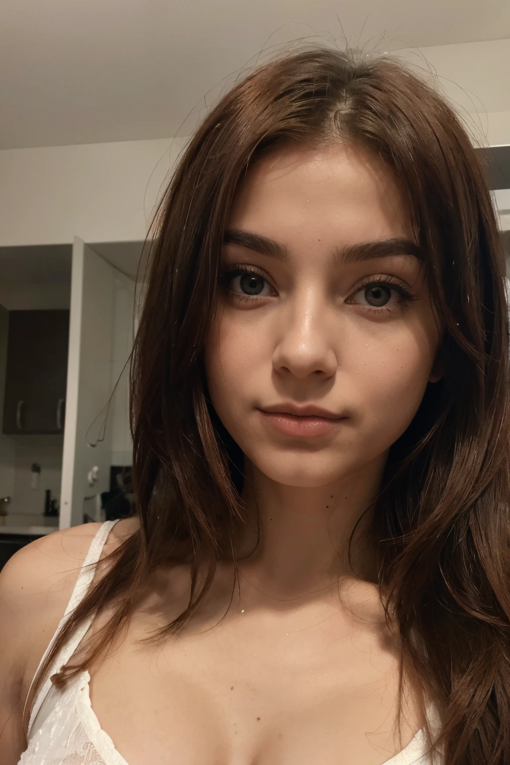 "Descrivi dettagliatamente un'immagine realistica di una modella con i lineamenti facciali simili a quelli di Mikaela Banes di transfoermers, ma con capelli rosso fuoco e un'evidente presenza di lentiggini sul viso. I rendered the scene as short as possible and lived as much as possible, includendo sfumature di colore, l'espressione del viso e qualsiasi elemento distintivo che possa rendere unica questa rappresentazione."