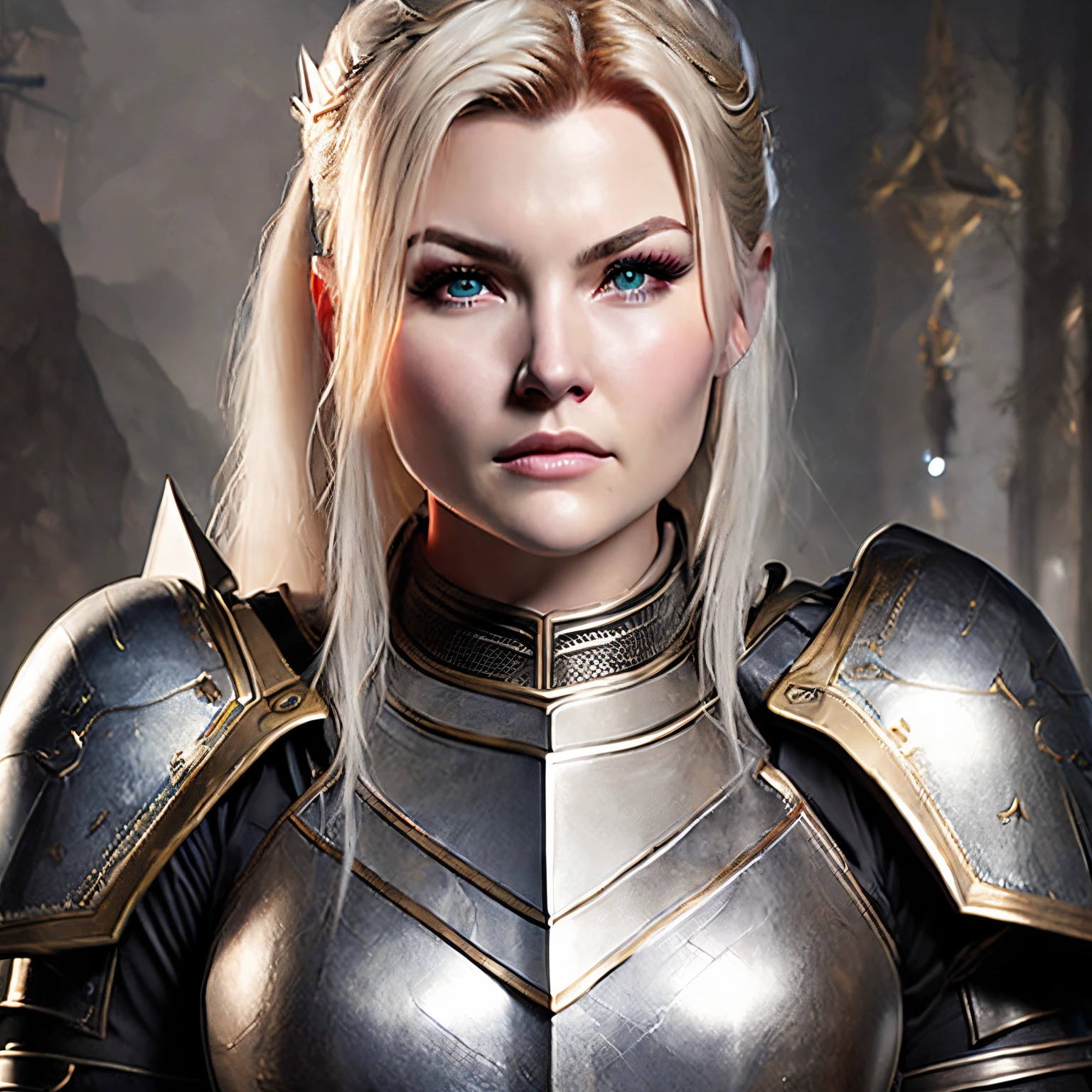 a close up of a woman in armor with a sword, elisha cuthbert as a rpg warrior, elisha cuthbert as a d&d paladin, elisha cuthbert as a paladin, female dragonborn, unreal engine character art, stunning character art, fantasy paladin woman, unreal engine fantasy art, portrait of female paladin, diablo 4 queen