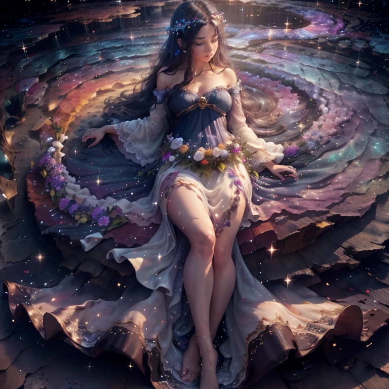 (best quality,4k,8k,highres,masterpiece),ultra-detailed,(realistic,photorealistic,photo-realistic), a magical portal, a celestial river, lush garden, vibrant flowers, sparkling water, glowing stars, shimmering moonlight, tranquil atmosphere, soft breeze, flowing clouds, distant mountains, ethereal beauty, enchanting colors, peaceful reflections, hidden wonders, dreamy landscape, mystical aura, otherworldly experience, magical journey, infinite possibilities.