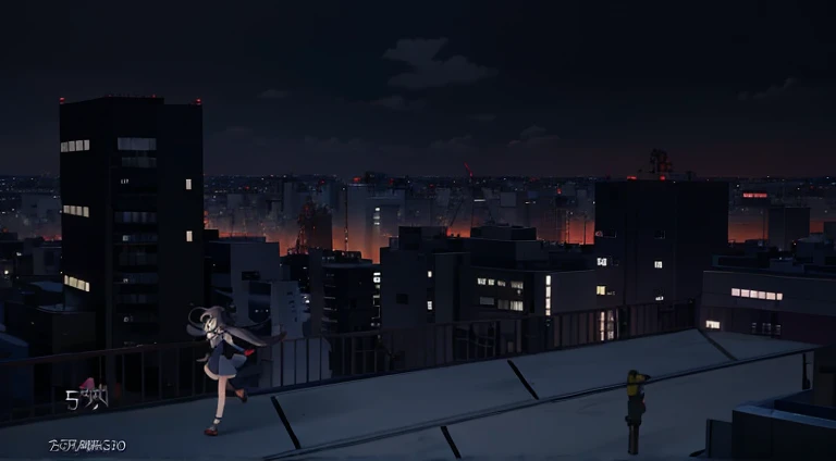 Animation scene of a woman walking on a rooftop at night, the anime girl is running, Tokyo rooftops as background, Screenshot of the animated movie, anime movie screenshot, Still from TV animation, Kuro anime screenshots, Screenshots from the 2012 animation, tokyo anime anime scene, Still from anime, redline anime movie style, 2 0 1 9 animation screenshots