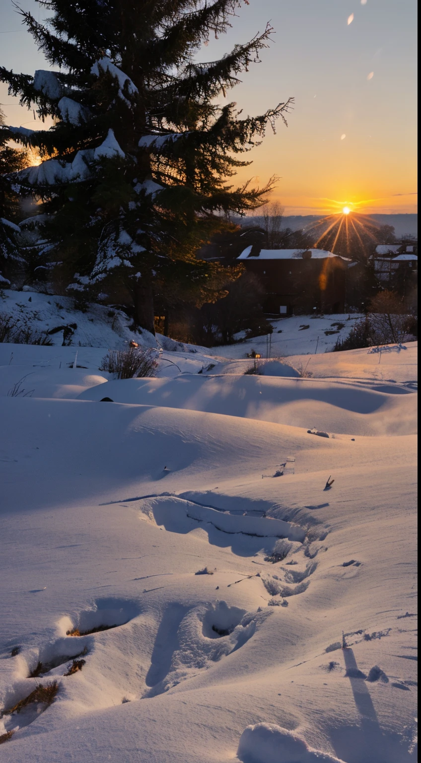 Winter morning sunrise, snowfall, nature