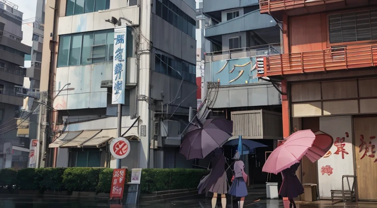 Anime scene of a woman holding an umbrella standing in front of a building, tokyo anime anime scene, Screenshots from the 2012 animation, anime style cityscape, Madhouse Studio anime style, Kuro anime screenshots, anime scene, Still from TV animation, cyberpunk gunma prefecture, Screenshot of the animated movie, Anime screenshots, anime movie screenshot