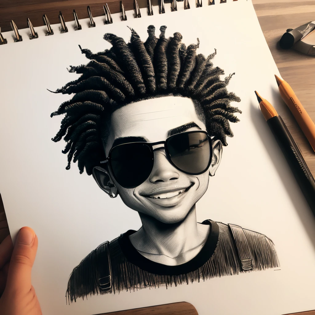 A mischievous black boy aesthetic woodcut drawing