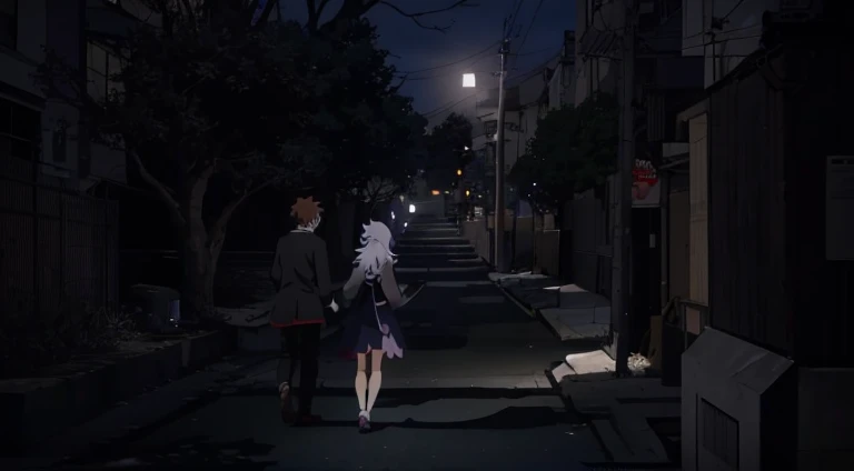 Night scene of a woman walking on the sidewalk in the park, anime scene, Still from TV animation, anime movie screenshot, in the anime film, Anime screenshots, anime still images, Screenshots from the 2012 animation, animation still frame, Screenshot of the animated movie, beautiful anime scenes, Today’s recommended anime is still, Opening scene, anime movie scene