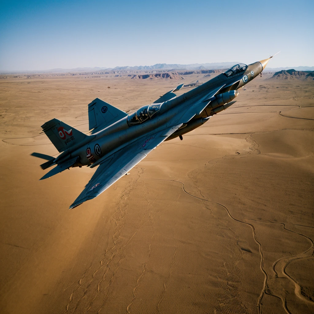 F-4 phantom fighter flying low over desert