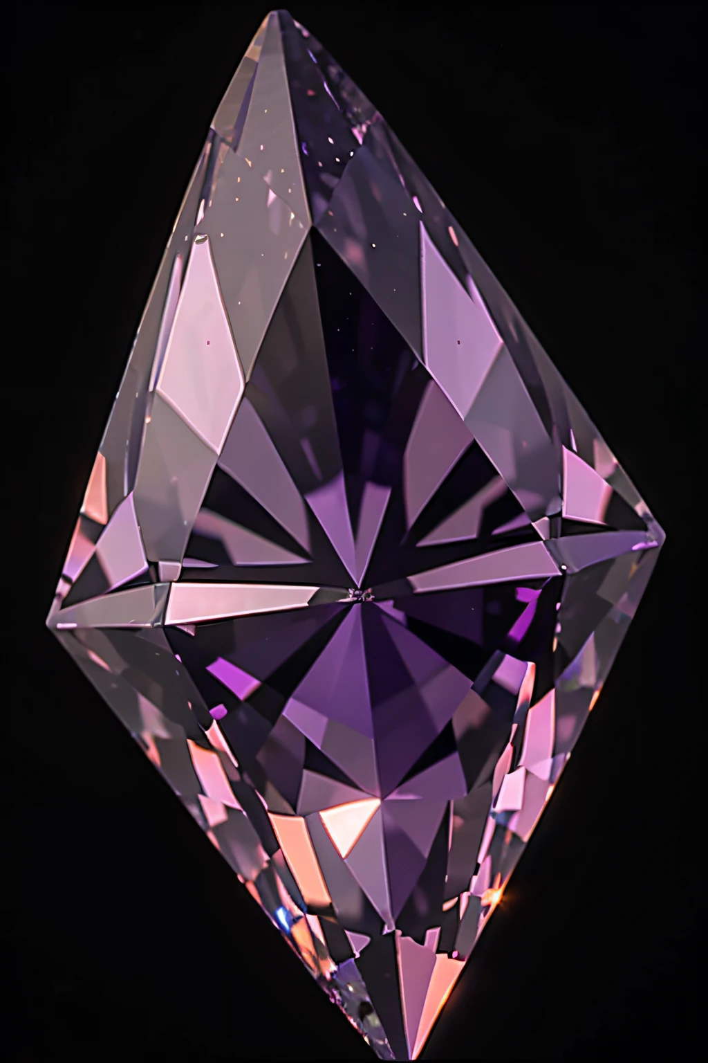 precious rhombus diamond looking like gemstone, filled with orange to purple gradient, sparkling, at an angle, plain black background, empty background, floating in the void, more cartoonish