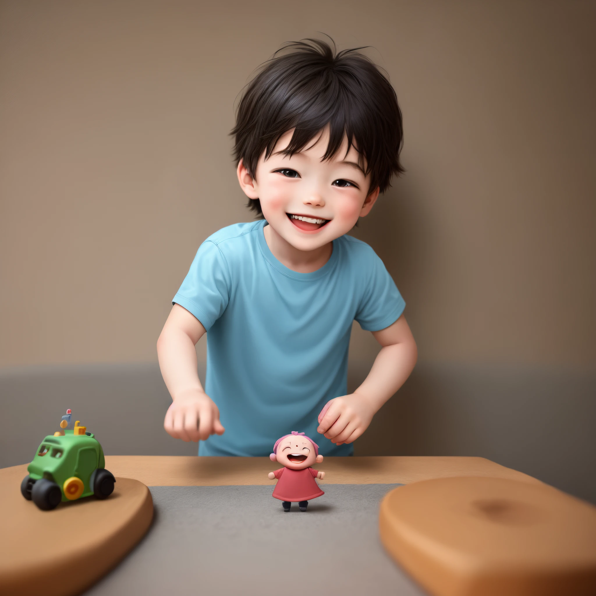 Happy playing with his imaginary friend