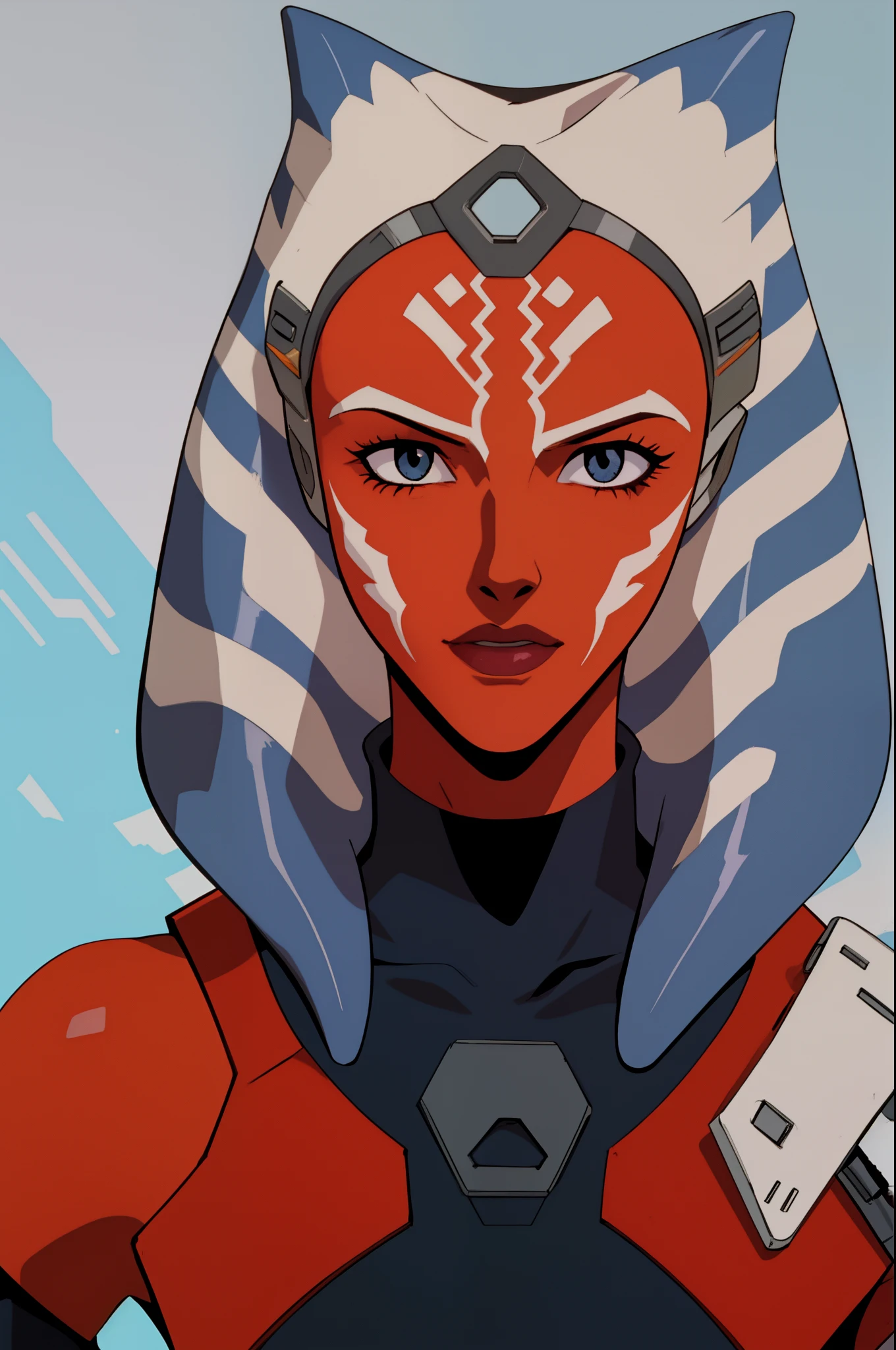 ahsoka_tano, orange skin, facial mark, tattoo with lightsaber  evangelion anime style