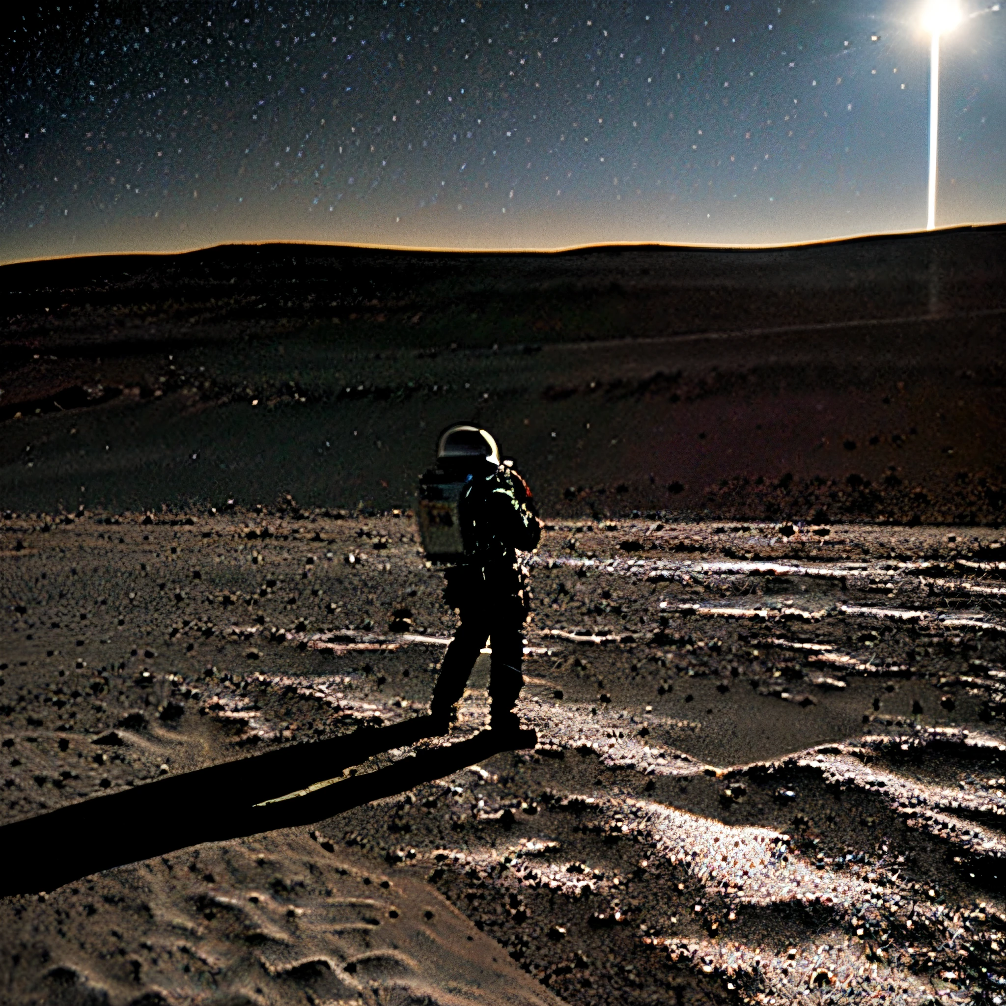 Rocket landing on Mars, Pilot disembarks from spacecraft, Ultra modern feel, metalictexture, shiny feeling, realisticlying, Surreal, Bright picture, different machines, starrysky, In the daytime, Revealing big details about the space shuttle, ultra-wide-angle, High reality, Light and Shade