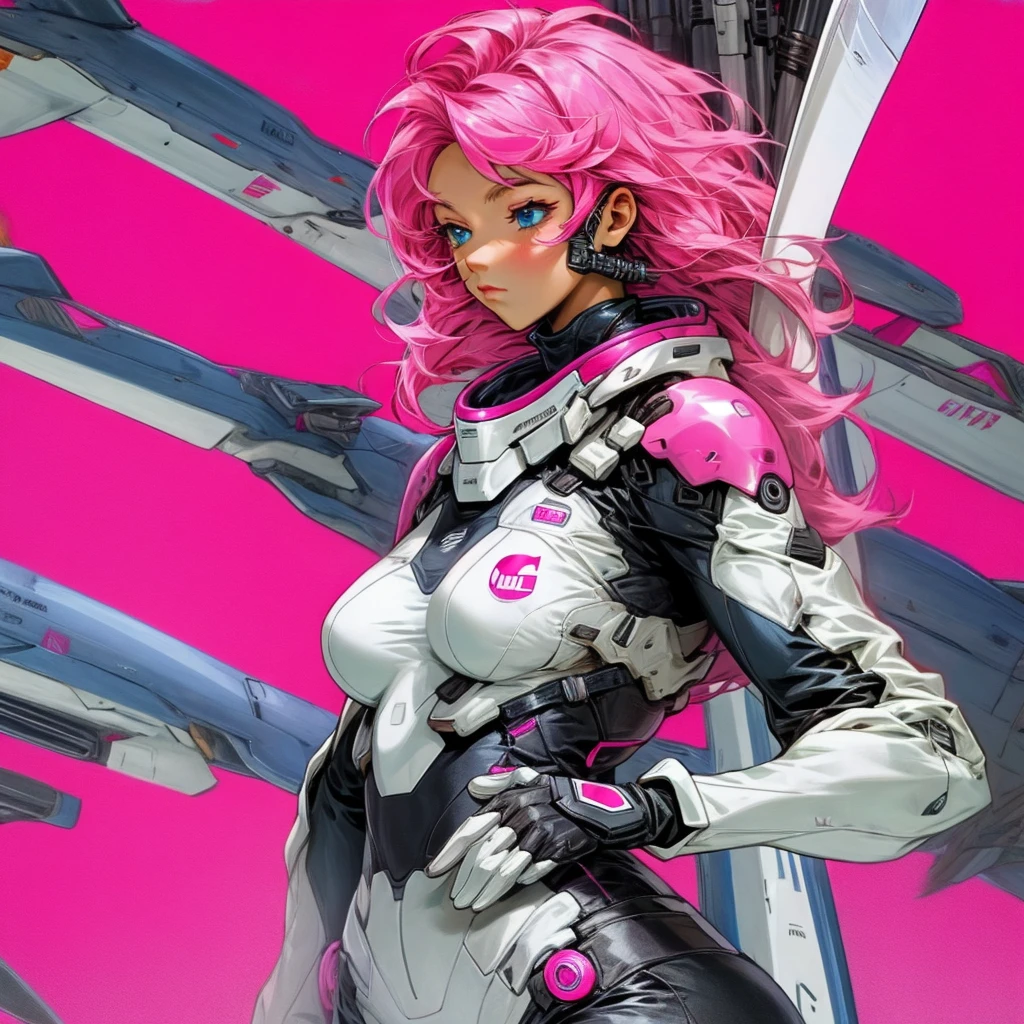 Pilot suit big breasts pink hair long knife