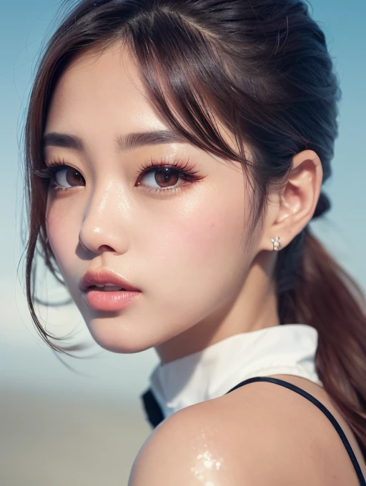 (8k, RAW photo, photorealistic:1.25) ,( lip gloss, eyelashes, glossy side, shiny skin, best quality, ultra high resolution, depth of field, chromatic aberration, caustic, wide light, natural shadow, kpop idol)