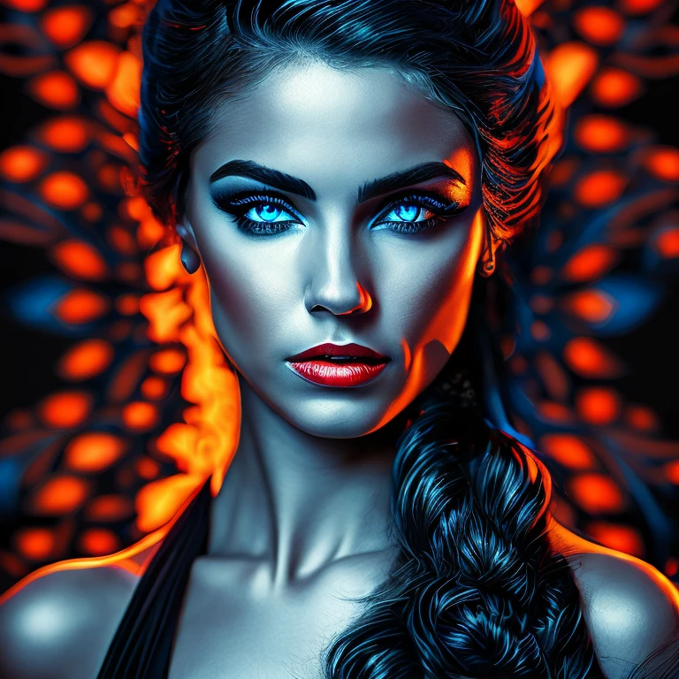 front view (beautiful Brazilian woman, blue eyes, in black dress ) artistic sharp gloomy art, (dan mumford style:1.3), hdr, realism, cinematic woman