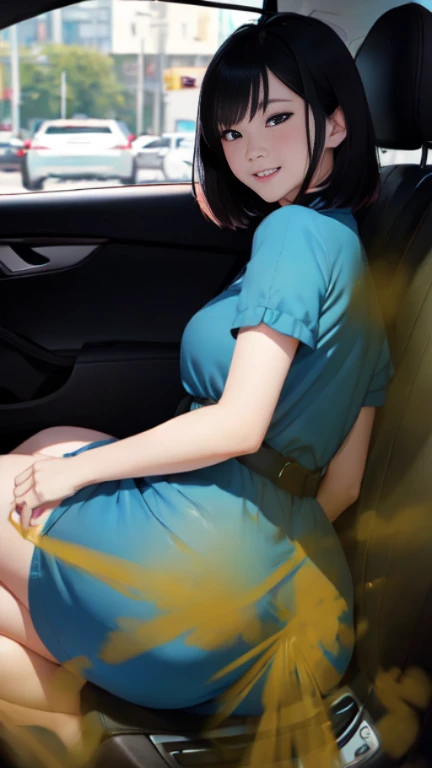 ((velocity)),Attacked by farts, (((Women farting))),(girl farting while driving a car)),smiled slightly,velocity,(a female taxi driver),(wearing blue shirt and blue dress),(sit facing the speedometer),()) (shorthair blackhair),(Asian woman),(in the car),(masterpiece:1.2、top-quality)、(the Extremely Detailed CG Unity 8K Wallpapers、ultra-detailliert、Best Shadows)、(细致背景)、(The best lighting、extremely delicate and beautiful)、depth of fields、1girl in、独奏,