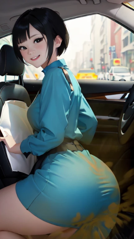 ((velocity)),Attacked by farts, (((Women farting))),(girl farting while driving a car)),smiled slightly,velocity,(a female taxi driver),(wearing blue shirt and blue dress),(sit facing the speedometer),(her butt facing the screen)) (shorthair blackhair),(Asian woman),(in the car),(masterpiece:1.2、top-quality)、(the Extremely Detailed CG Unity 8K Wallpapers、ultra-detailliert、Best Shadows)、(细致背景)、(The best lighting、extremely delicate and beautiful)、depth of fields、1girl in、独奏,