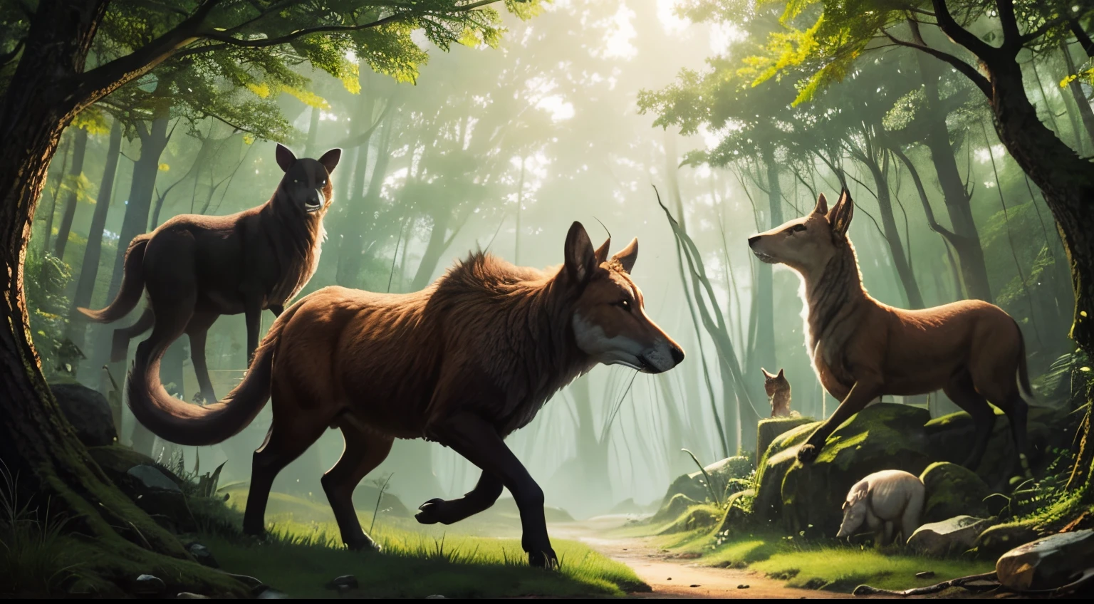 animals in forest art fantasy