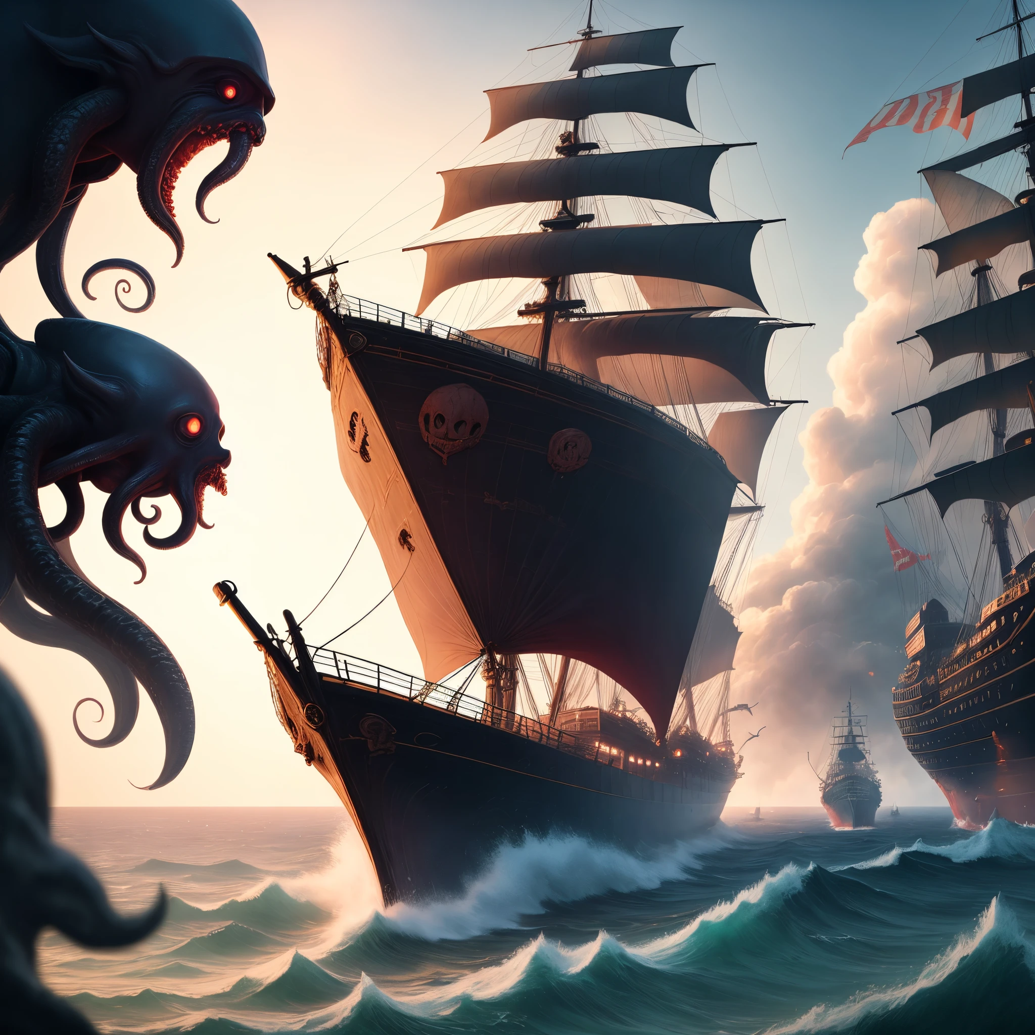 Miss Fortune's ship being destroyed by Cthulhu