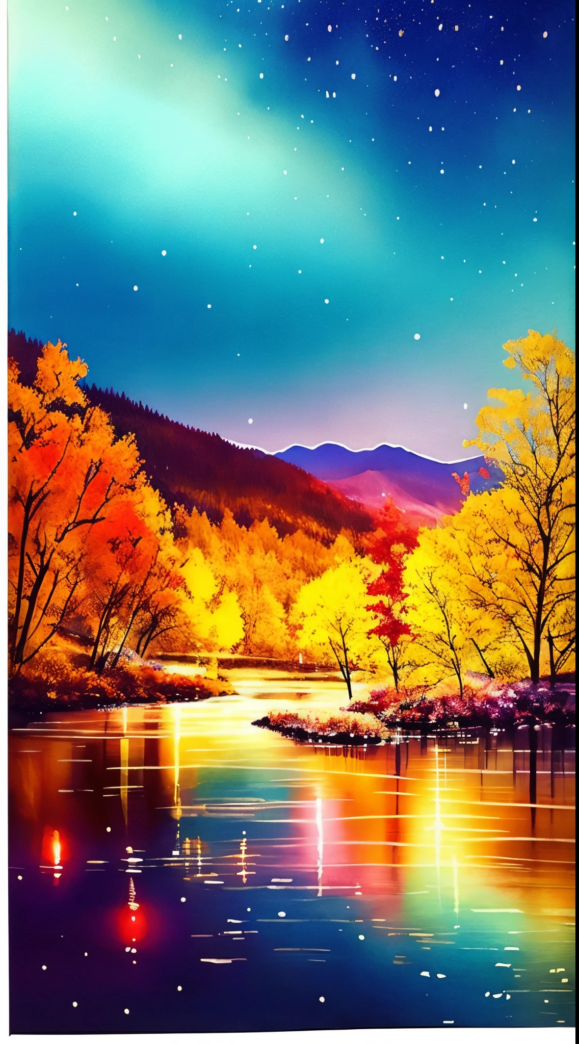 Beautiful Landscapes、Bright design、PastelColors、Ink dripping、autumn lights