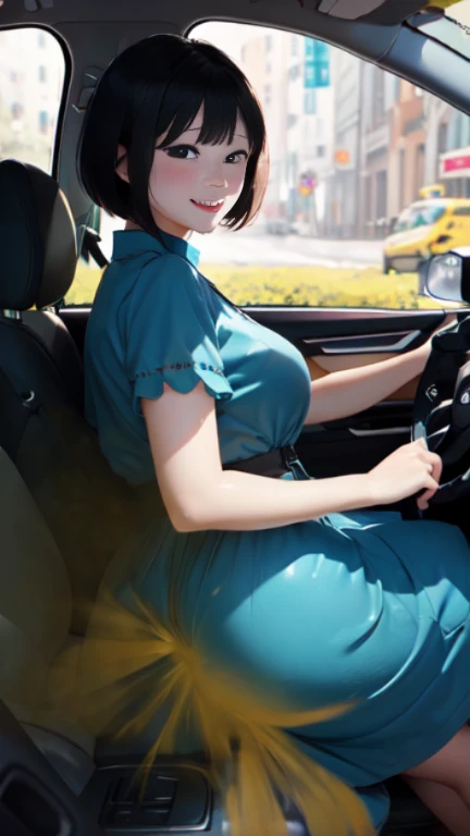 ((velocity)),Attacked by farts, (((Women farting))),(girl farting while driving a car)),smiled slightly,velocity,(a female taxi driver),(wearing blue shirt and blue dress),(sit facing the speedometer),(tilt her ass)) (shorthair blackhair),(Asian woman),(in the car),(masterpiece:1.2、top-quality)、(the Extremely Detailed CG Unity 8K Wallpapers、ultra-detailliert、Best Shadows)、(细致背景)、(The best lighting、extremely delicate and beautiful)、depth of fields、1girl in、独奏,