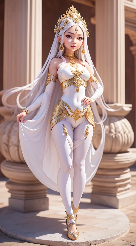 ((Full body photo, standing, on the floor)) (Javanese pretty girl, white shiny skin) (masterpiece),(best quality),(ultra-detailed), 1girl, medusa, tranparent outfit, ancient greek architecture, full body