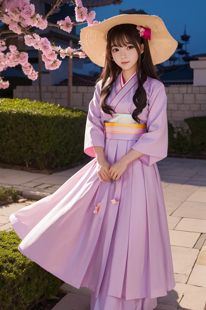 La mejor calidad, Alto_resolution, distinto_Imagen, Antecedentes detallados ,girlish, Hanbok,Flor,sode,luna, Noche,