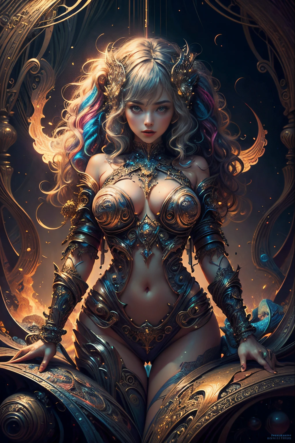 FIRE, wavy, symmetrical design, colorful design, Paisley design, magical design, (masterpiece, top quality, best quality, official art, beautiful and aesthetic:1.2), extreme detailed, (fractal art:1.3), entangle, colorful , magical, cinematic light, erotic, erotic pose,