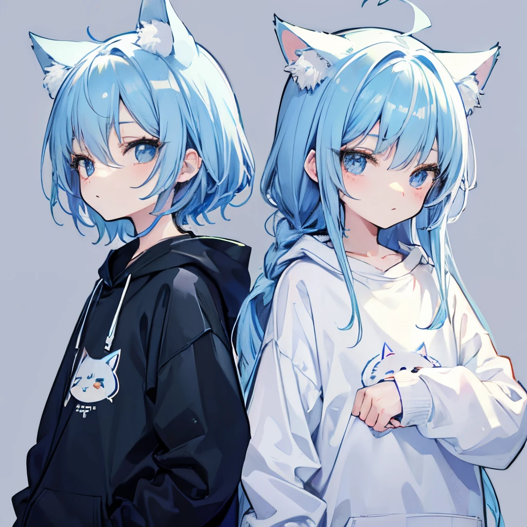 long baby blue hair,Cute sweatshirt,Little Shota,gentle expressions,cat ear,Heteropupil