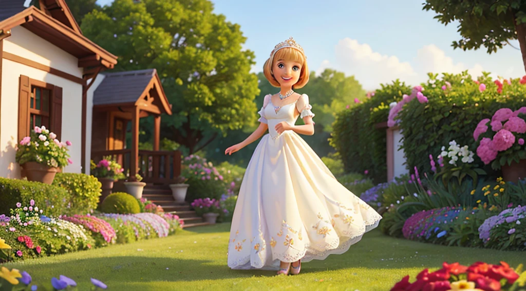 Mary white, a graceful young lady with a radiant smile, strolling through the village gardens.Picture Mary, adorned in an elegant gown, gracefully gliding through the vibrant flowerbeds. Her gentle smile radiates warmth, captivating the hearts of all who behold her. The vibrant colors of the flowers complement her beauty, creating a scene of enchanting charm.
