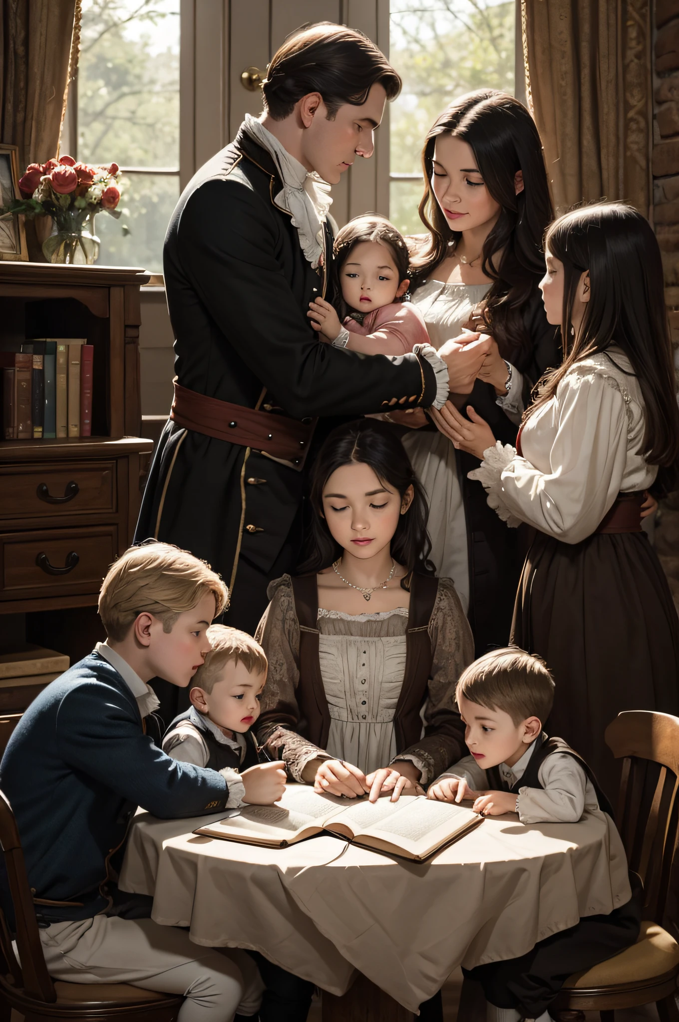 fami, Beautiful family, 18th century family, Prayer, Bible