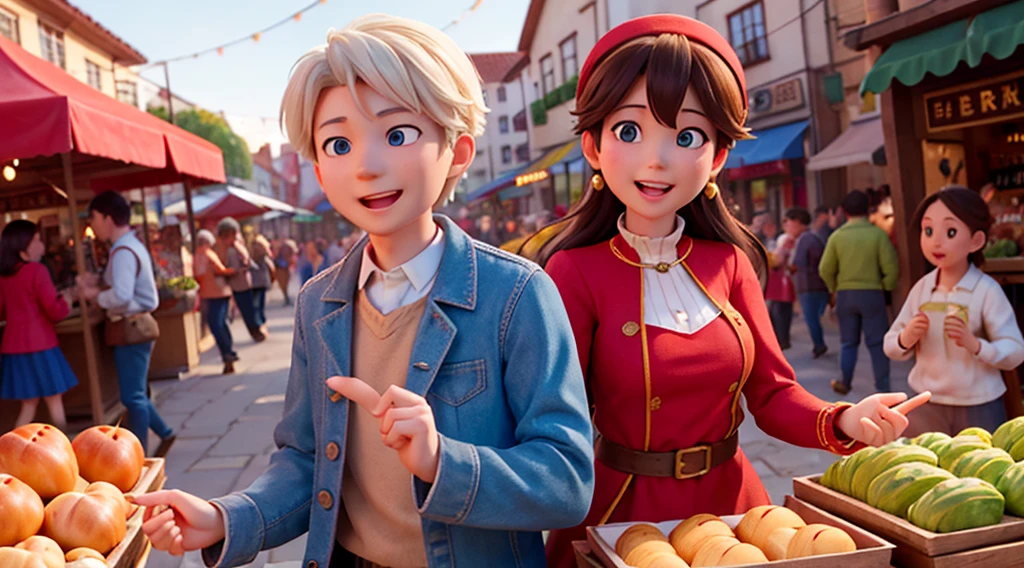 Henry and Mary's paths crossing amidst the bustling village market.Envision Henry and Mary, their eyes meeting amidst the lively market scene. A spark of recognition ignites between them, their connection transcending the crowd's clamor. The vibrant colors and lively atmosphere of the market underscore the budding romance between the two.