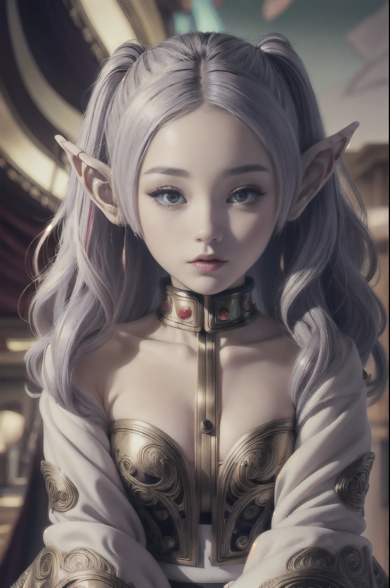 Frieren Elf, wavy, symmetrical design, colorful design, Paisley design, magical design, (masterpiece, top quality, best quality, official art, beautiful and aesthetic:1.2), extreme detailed, (fractal art:1.3), entangle, colorful , magical, cinematic light, erotic, erotic pose,