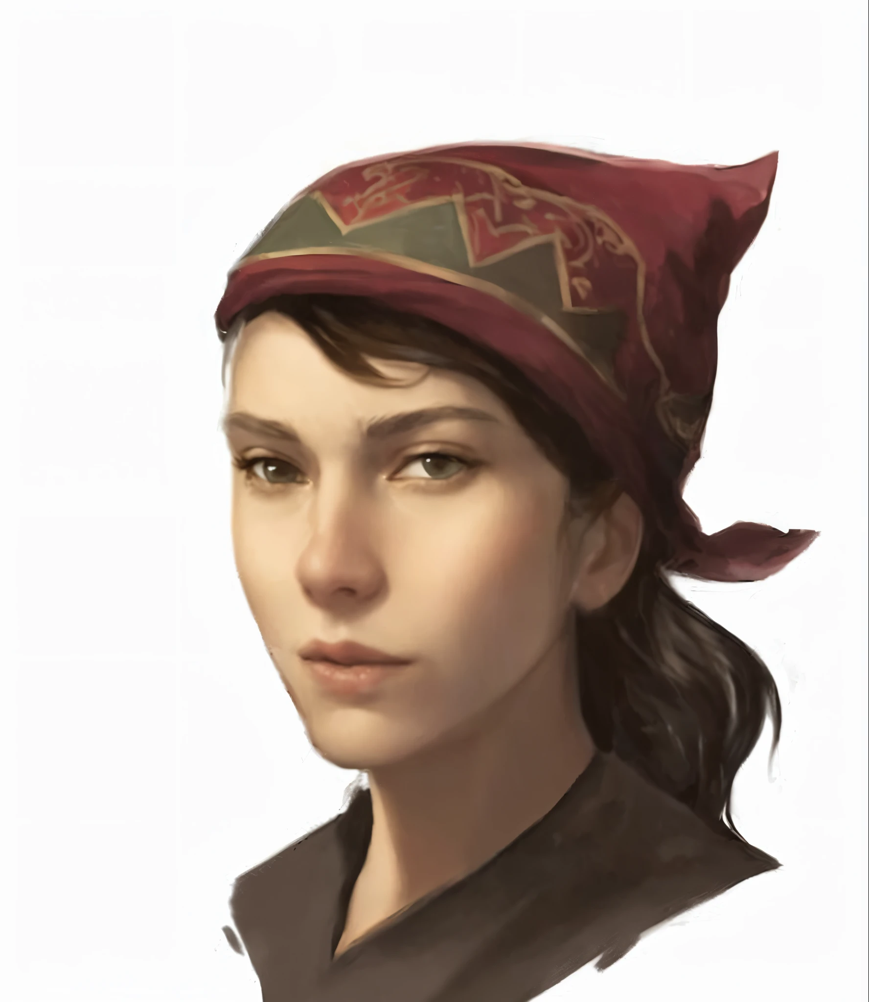 a drawing of a woman with a red hat and a brown shirt, rpg portrait concept art, character art portrait, character - portrait, character portrait art, character concept art portrait, character concept portrait, d&d character head portrait, character portrait, detailed character portrait, character headshot portrait, a character portrait, rpg portrait reference