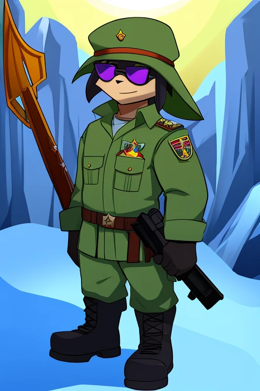 Soldado do Apocalise (homem adulto com trajes militares, armed with various weapons for military use, head protection and military boots), corpo bem definido (desenvolvido por causa de exervicios), wearing sunglasses, no meio de uma cidade infestada por zumbis e demais mortos vivos. Imagem escura e sombria, super detalhada, imagem noturna, melhor qualidade, HD, clima frio (Inverno)