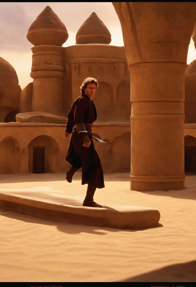 Anakin is in the Jedi Temple courtyard, practicing Force-enhanced acrobatics and dueling maneuvers with a training remote.,Star Wars: Episode II - Attack of the Clones,Anakin Skywalker, male